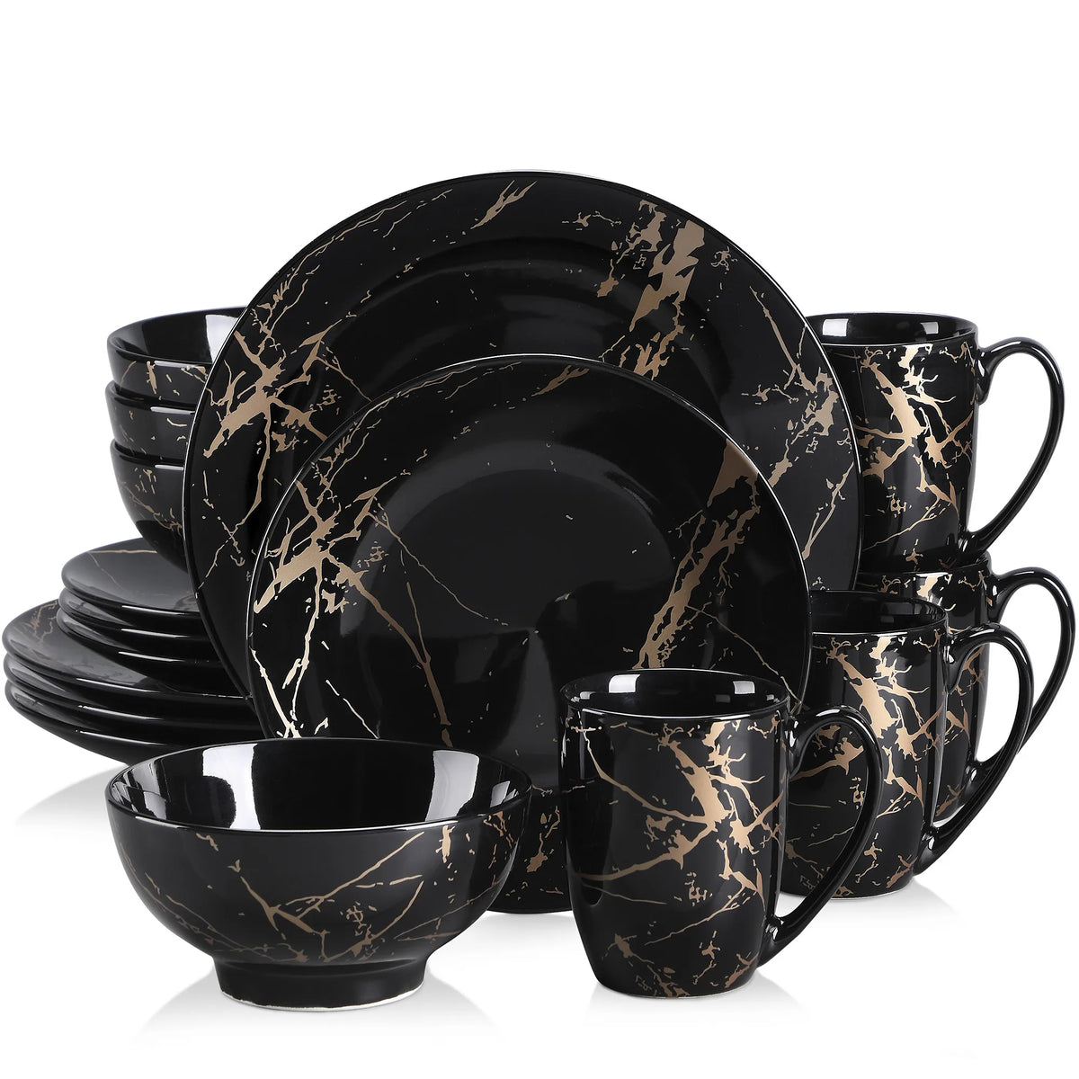 Black 16/32/48 Piece Procelain Dinnerware