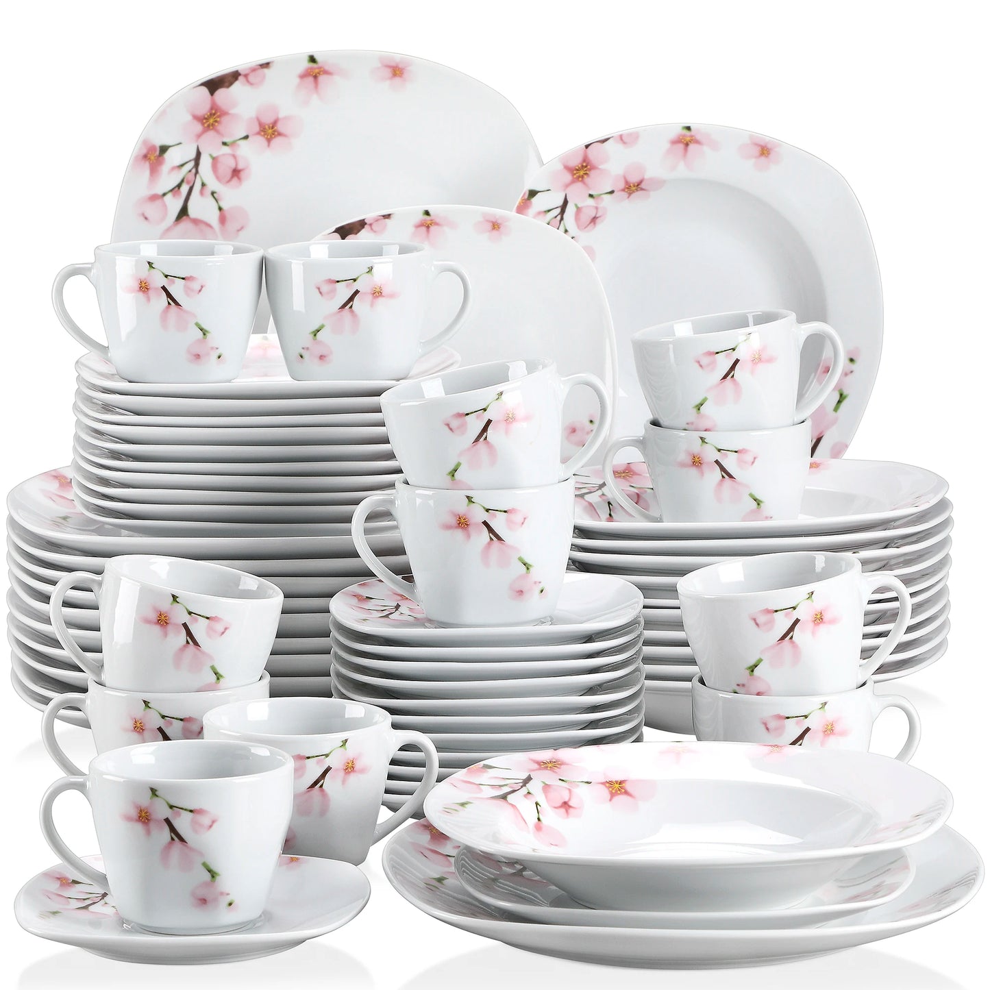 White Ceramic Pink Floral Porcelain Dinnerware