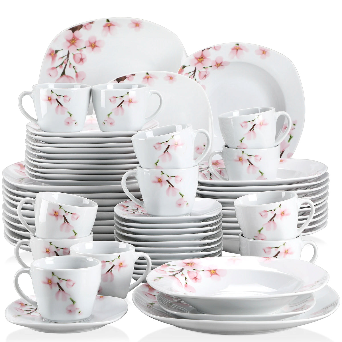 White Ceramic Pink Floral Porcelain Dinnerware
