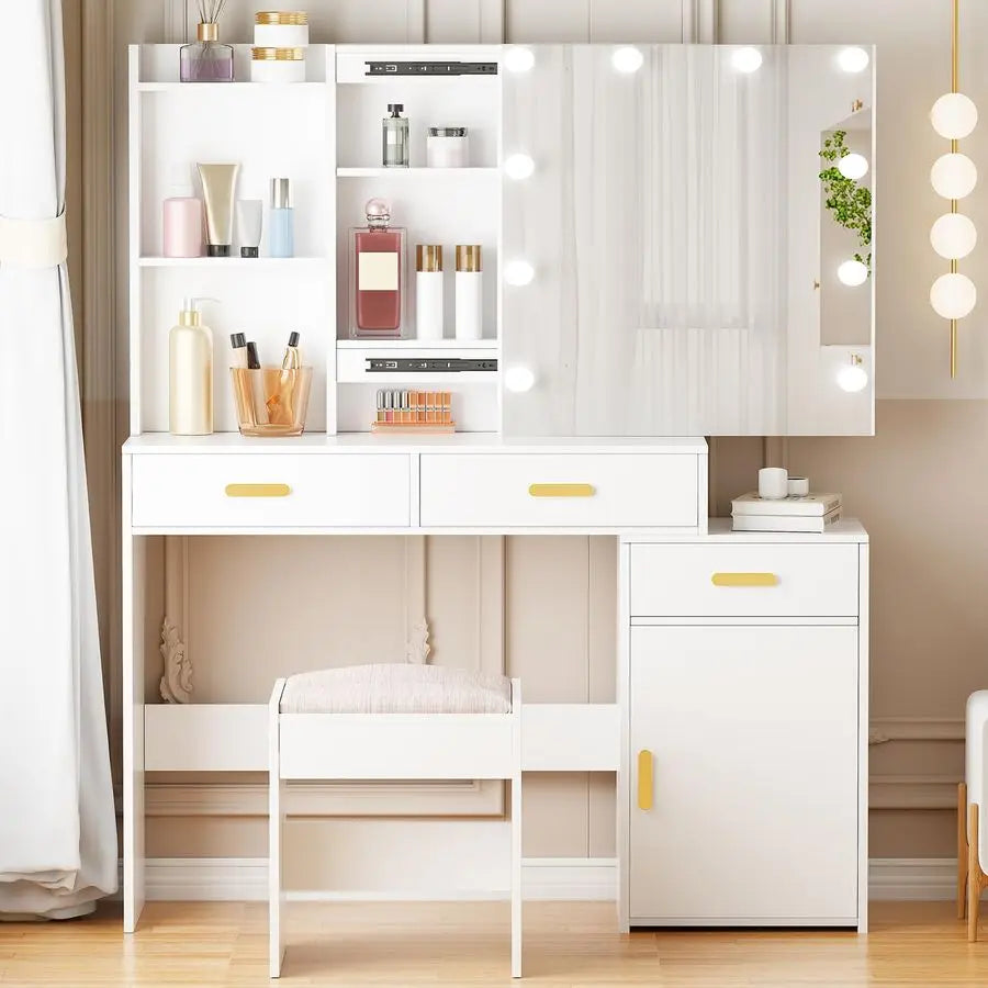 Vanity Table Set with Sliding Mirror