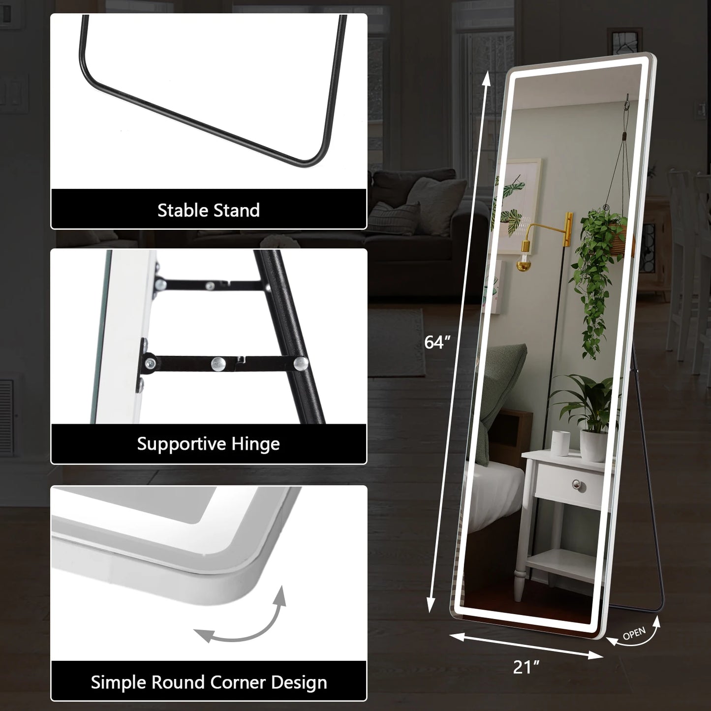 Full Length Mirror with Stand and Frame