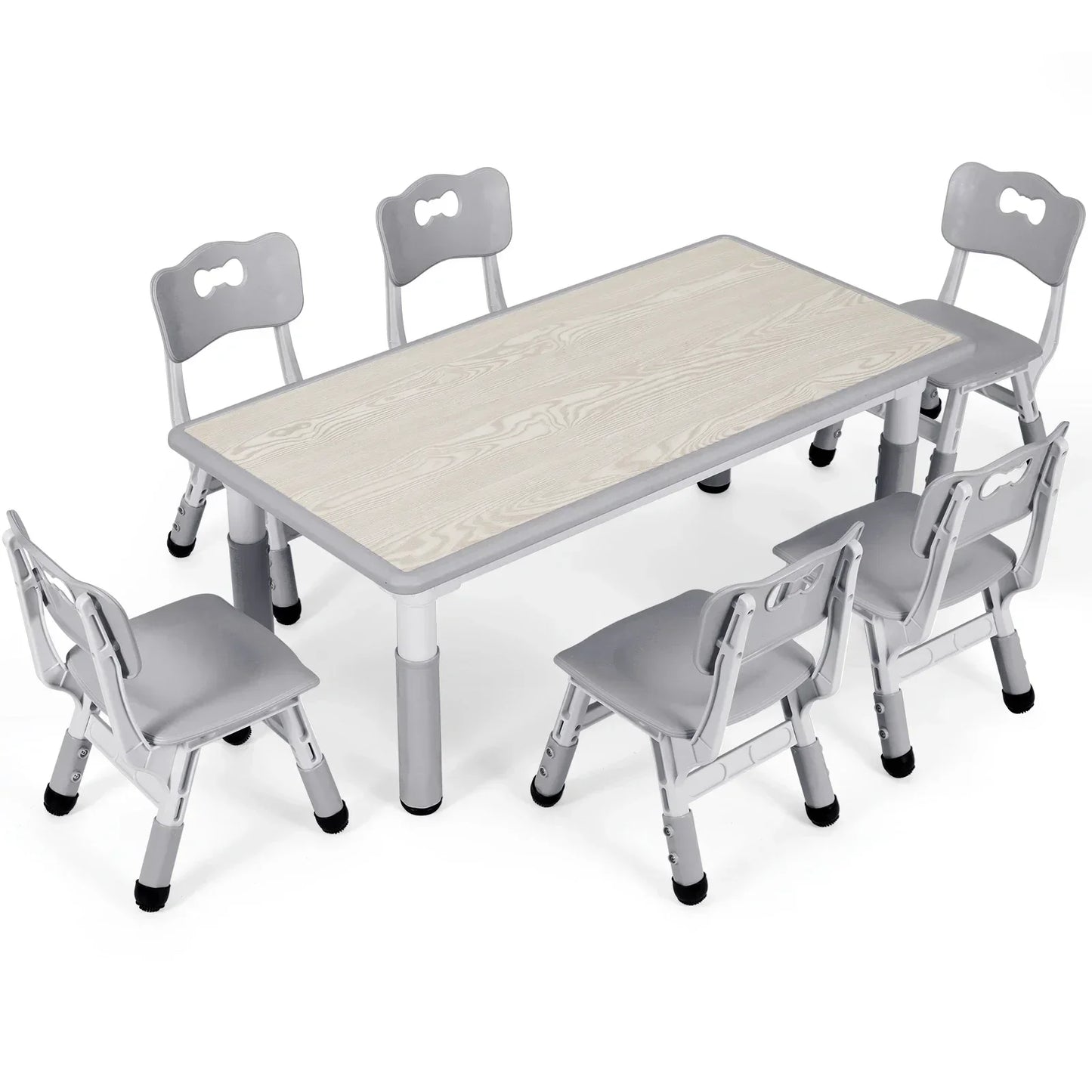 Homfa Rectangle Kids Table with 6 Chairs Set, Height Adjustable Toddler Multi Activity Table Set, Arts&Crafts Desk for 2-10 old