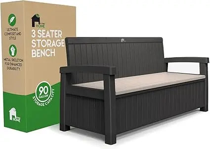 3 Seat Outdoor Resin Storage Bench