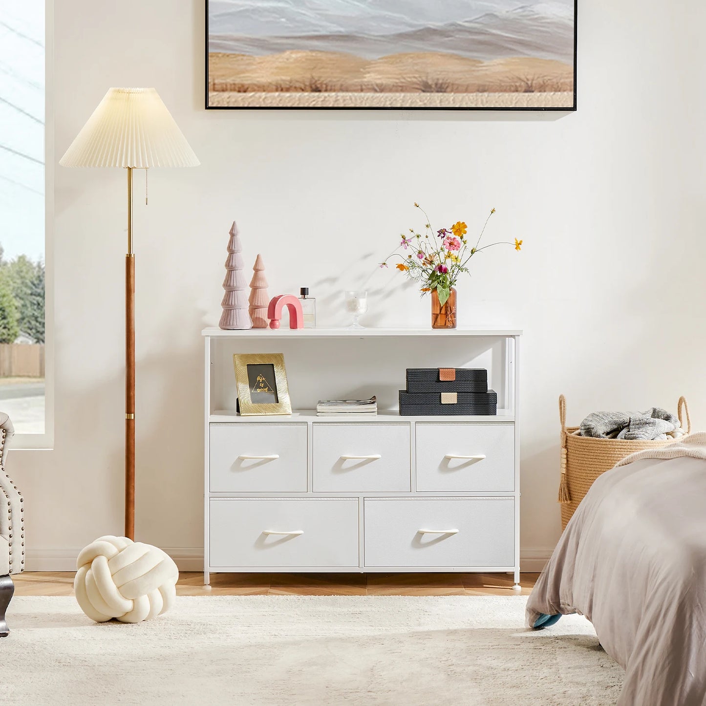 White Chest with Fabric Drawers