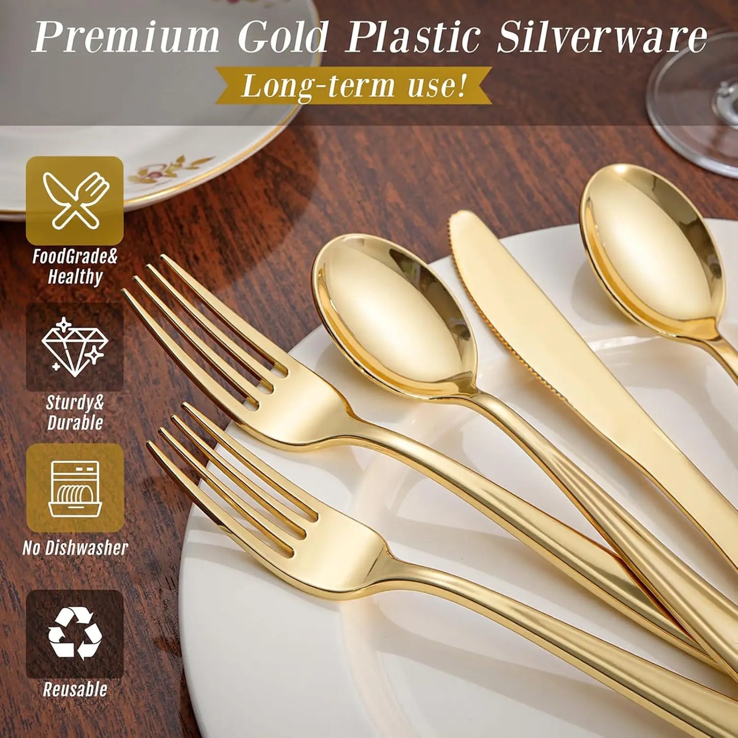 300-Piece Gold Plastic Silverware Set