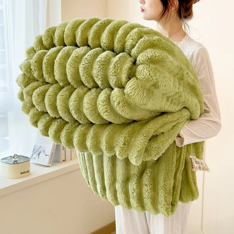 Wide Striped Flannel Multifunctional Blanket