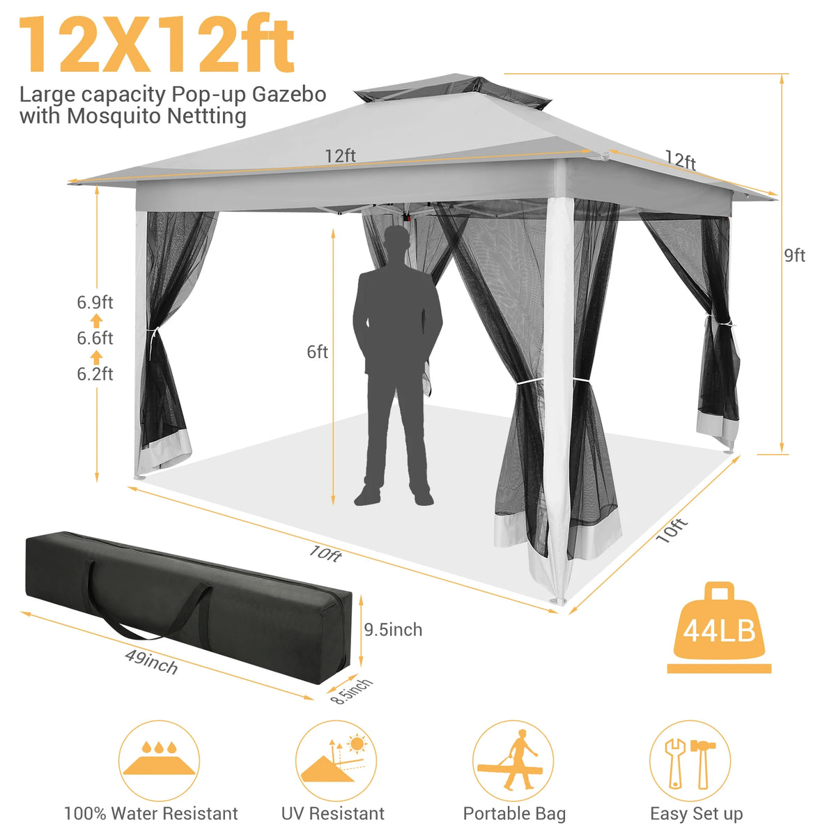 12x12ft Pop Up Gazebo Canopy Tent