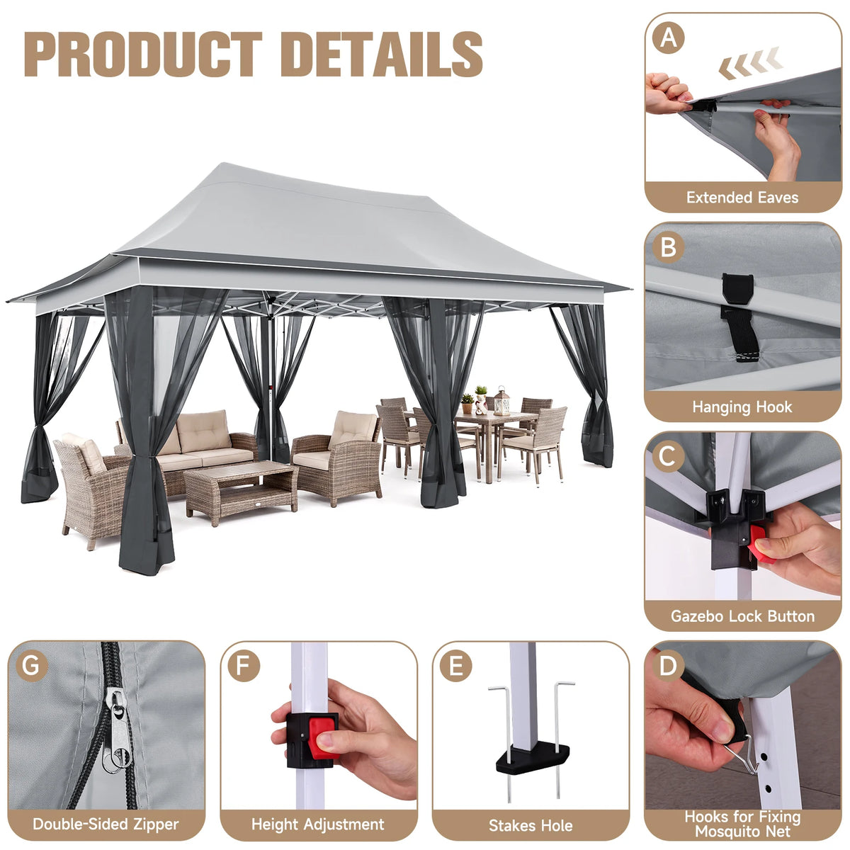 10x20ft Pop Up Gazebo Pavilion
