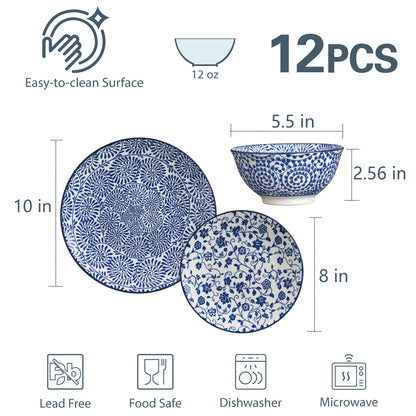 12pcs, Dish Set for 4