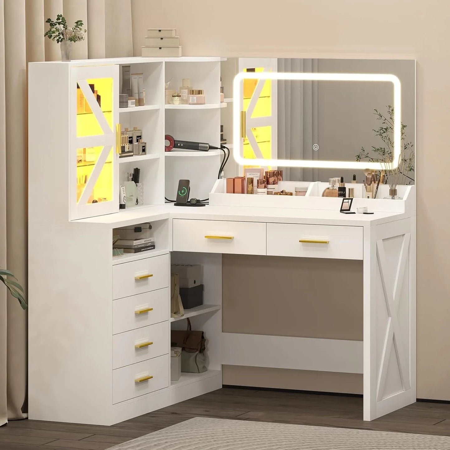 L-Shaped Corner Vanity Desk