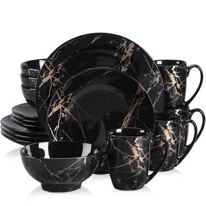 Black 16/32/48 Piece Procelain Dinnerware
