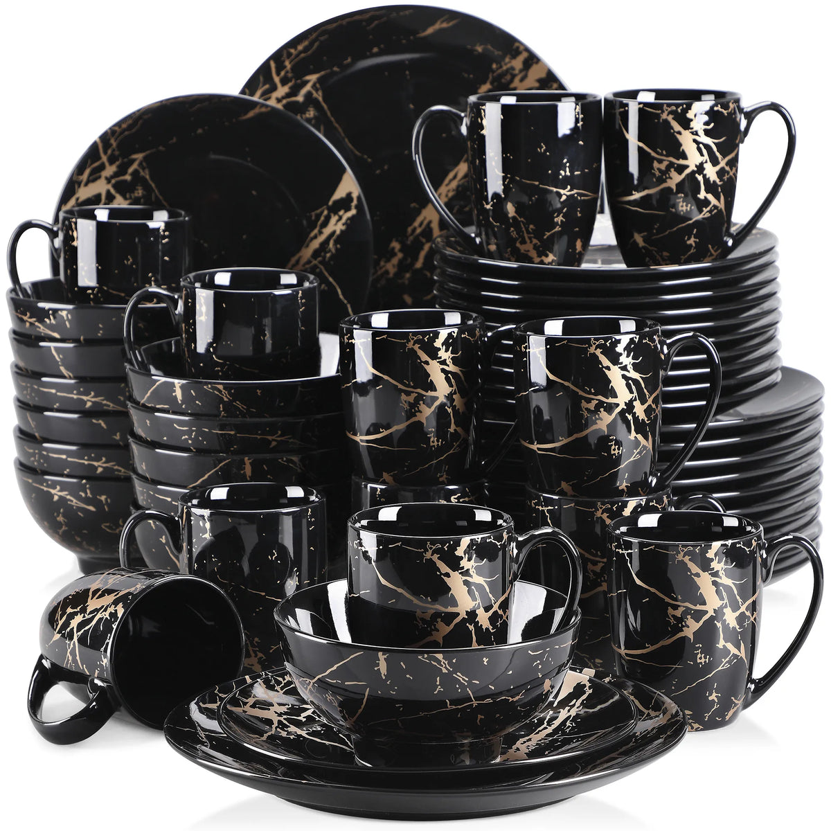 Black 16/32/48 Piece Procelain Dinnerware