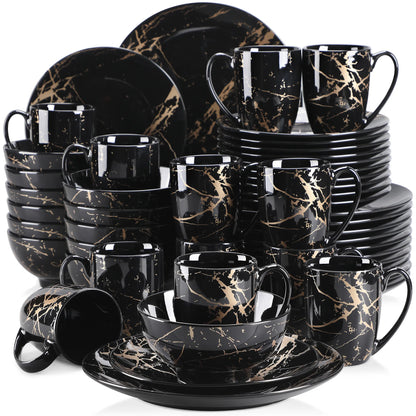 Black 16/32/48 Piece Procelain Dinnerware
