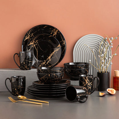 Black 16/32/48 Piece Procelain Dinnerware