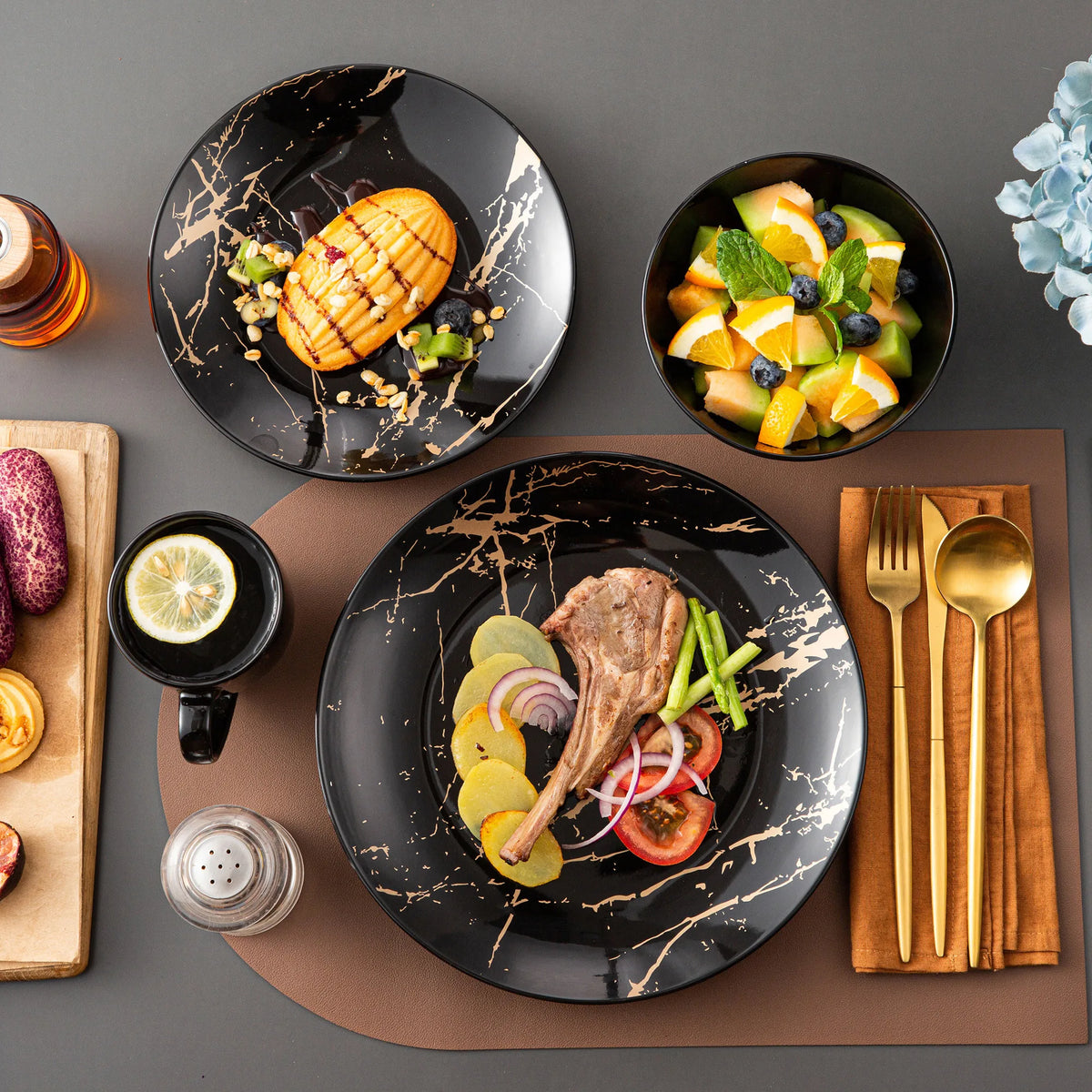 Black 16/32/48 Piece Procelain Dinnerware