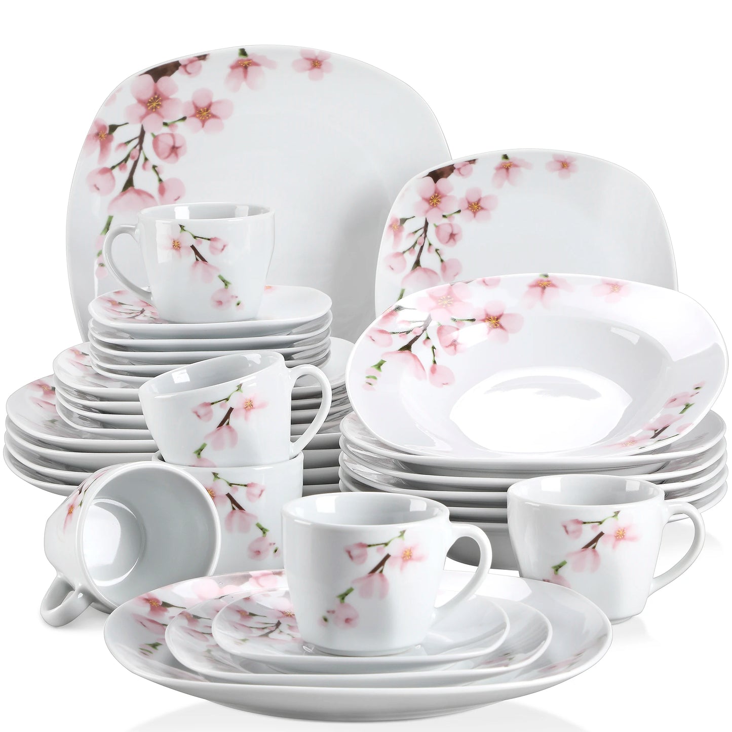 White Ceramic Pink Floral Porcelain Dinnerware