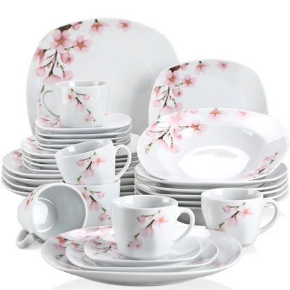 White Ceramic Pink Floral Porcelain Dinnerware