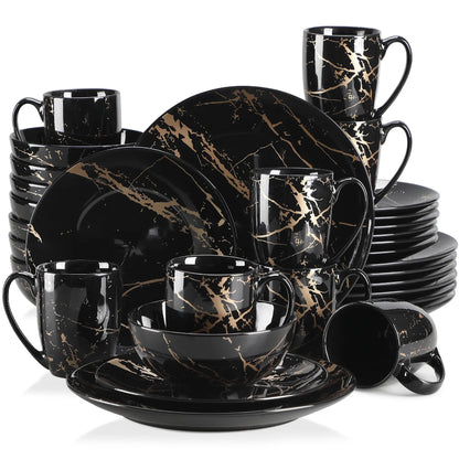Black 16/32/48 Piece Procelain Dinnerware