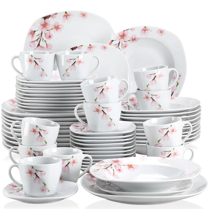 White Ceramic Pink Floral Porcelain Dinnerware