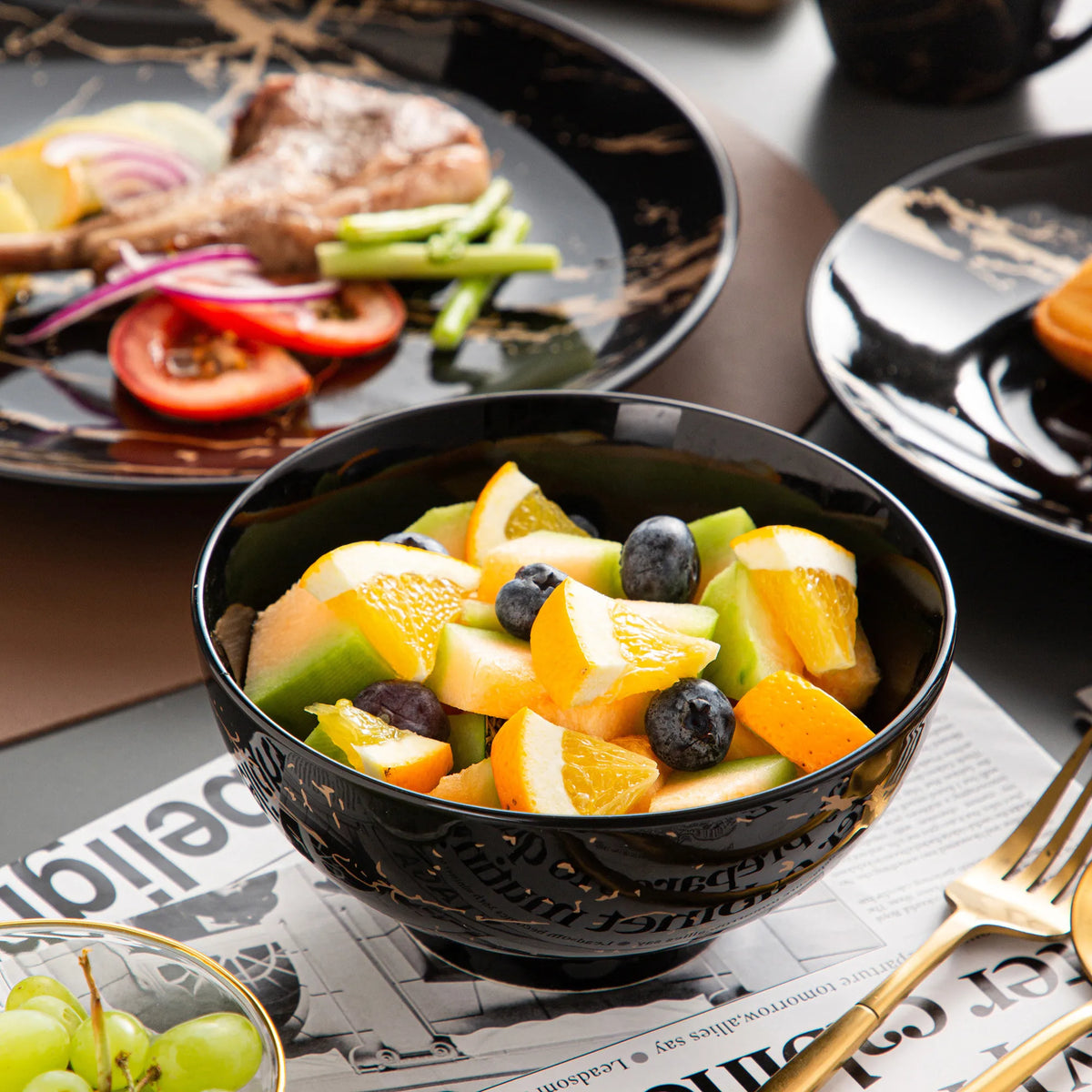 Black 16/32/48 Piece Procelain Dinnerware