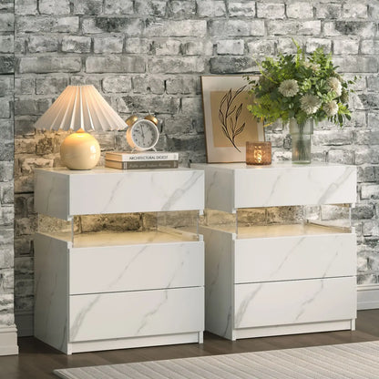 2 Set Bedside Tables with LED Lighting