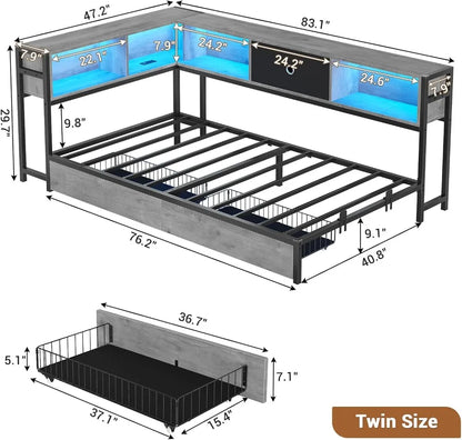 Twin Corner Bed Frame with Storage Drawers
