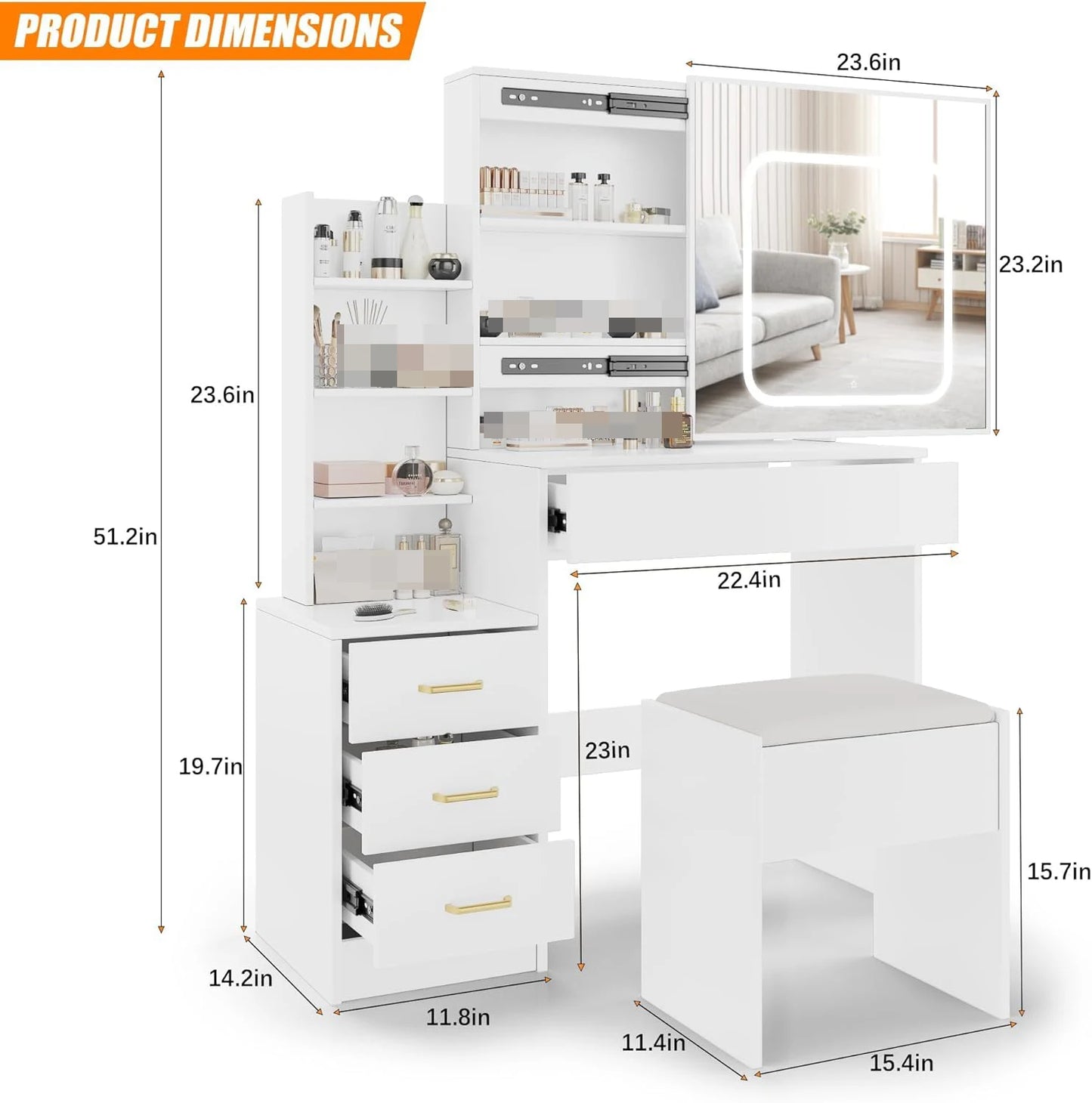 Makeup Vanity Desk with Sliding Lighted Mirror