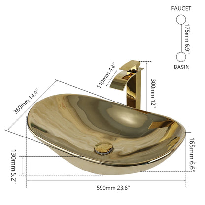 Gold Ceramic Bathroom Sink Set
