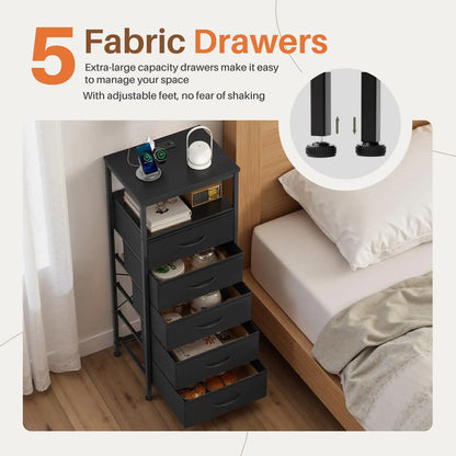 5 Fabric Drawers Nightstand
