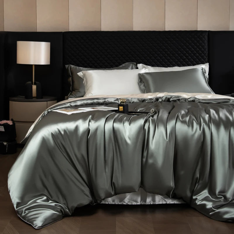 Silk Bed Sheets Set with Duvet Cover