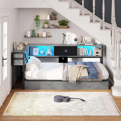 Twin Corner Bed Frame with Storage Drawers