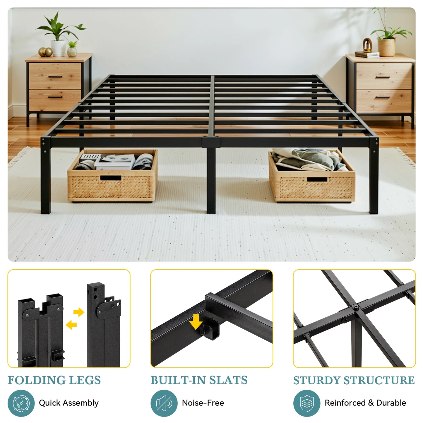 Metal Platform Bed Frame with Storage