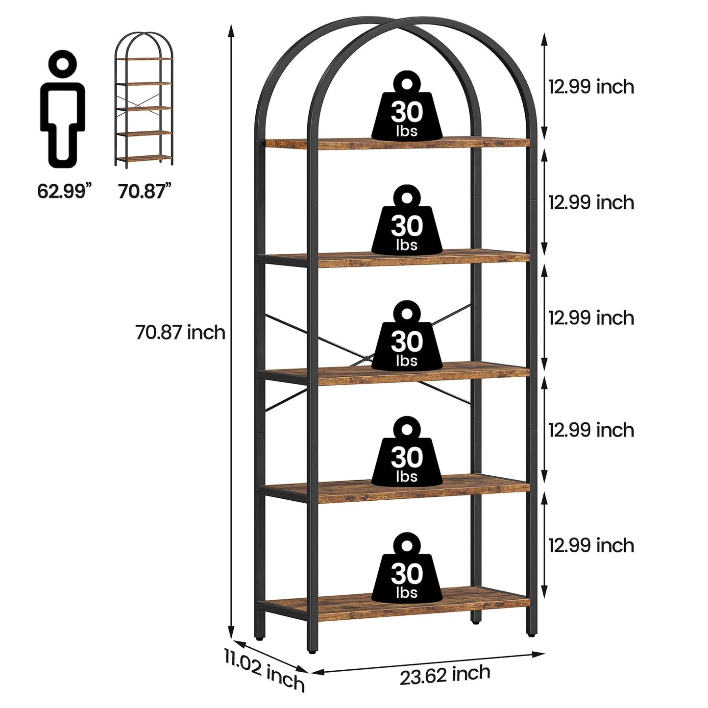 5-Tier Arched Bookshelf
