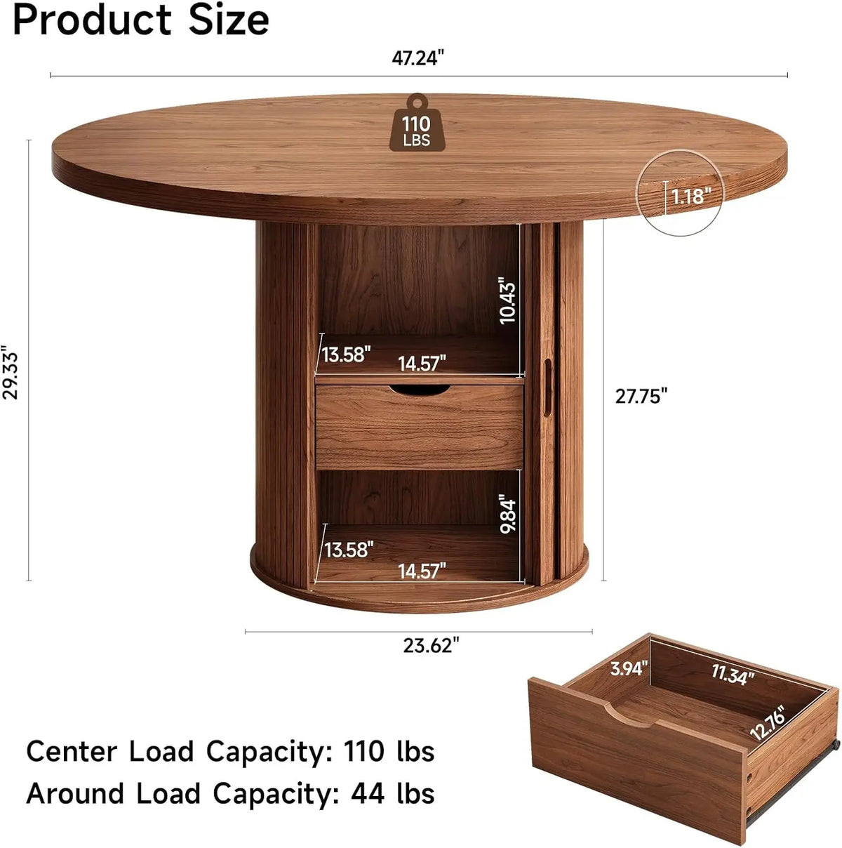 Round Dining Table with Storage