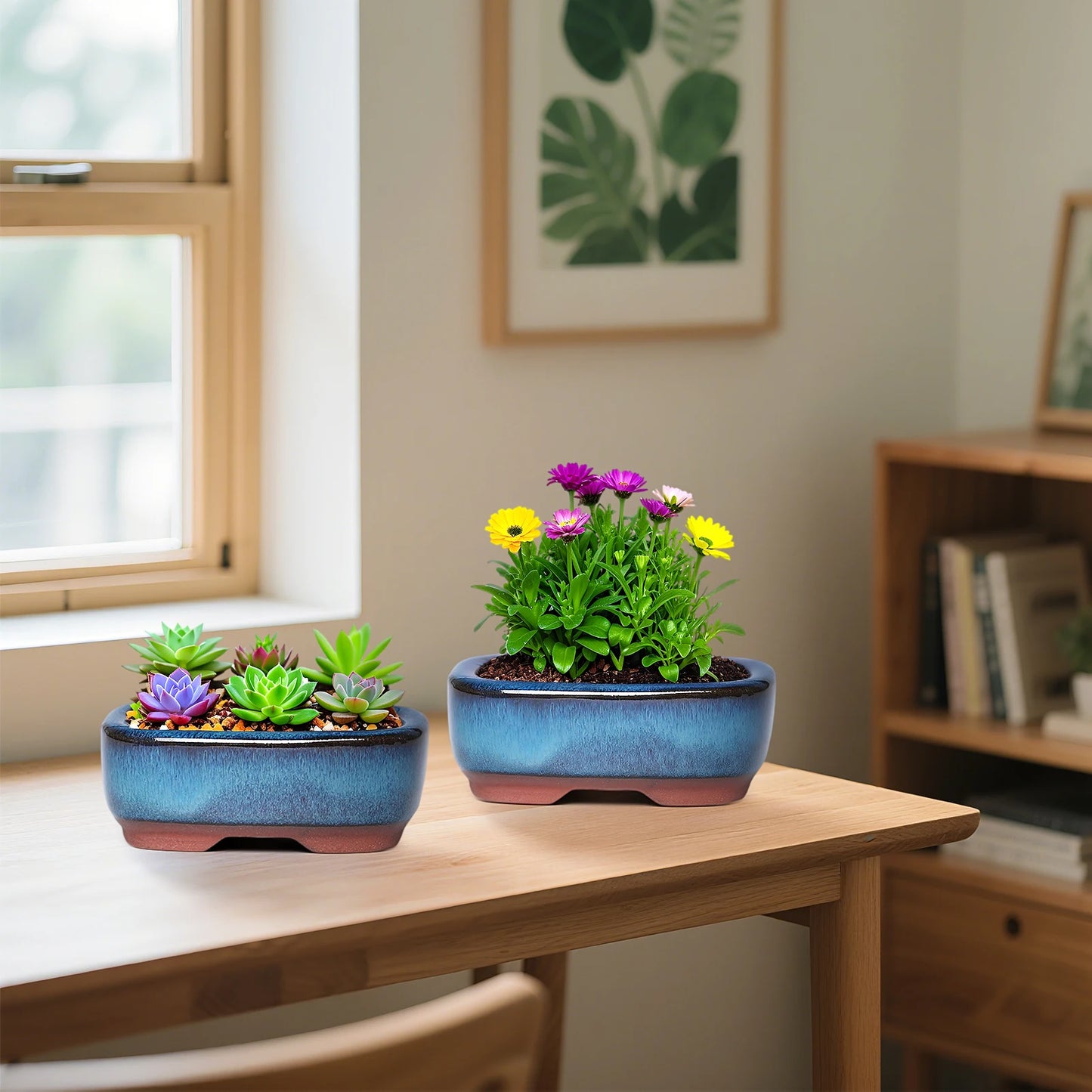 Rectangular Purple Clay Flower Pot with Drainage Hole