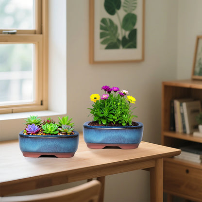 Rectangular Purple Clay Flower Pot with Drainage Hole