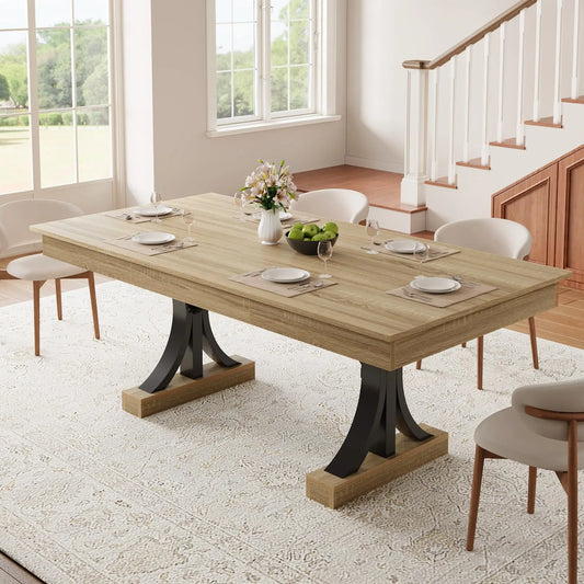 Wooden Kitchen Table, Double Pedestal Base