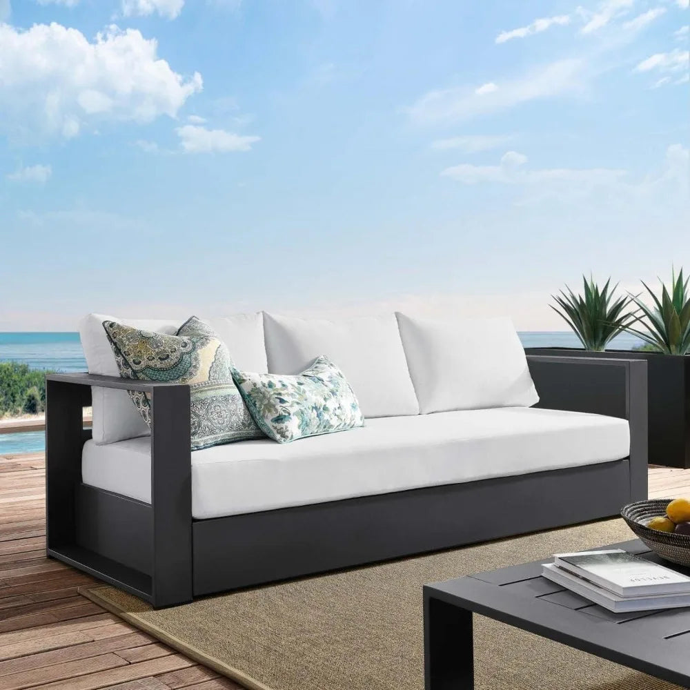 Gray White Aluminum Outdoor Patio Sofa