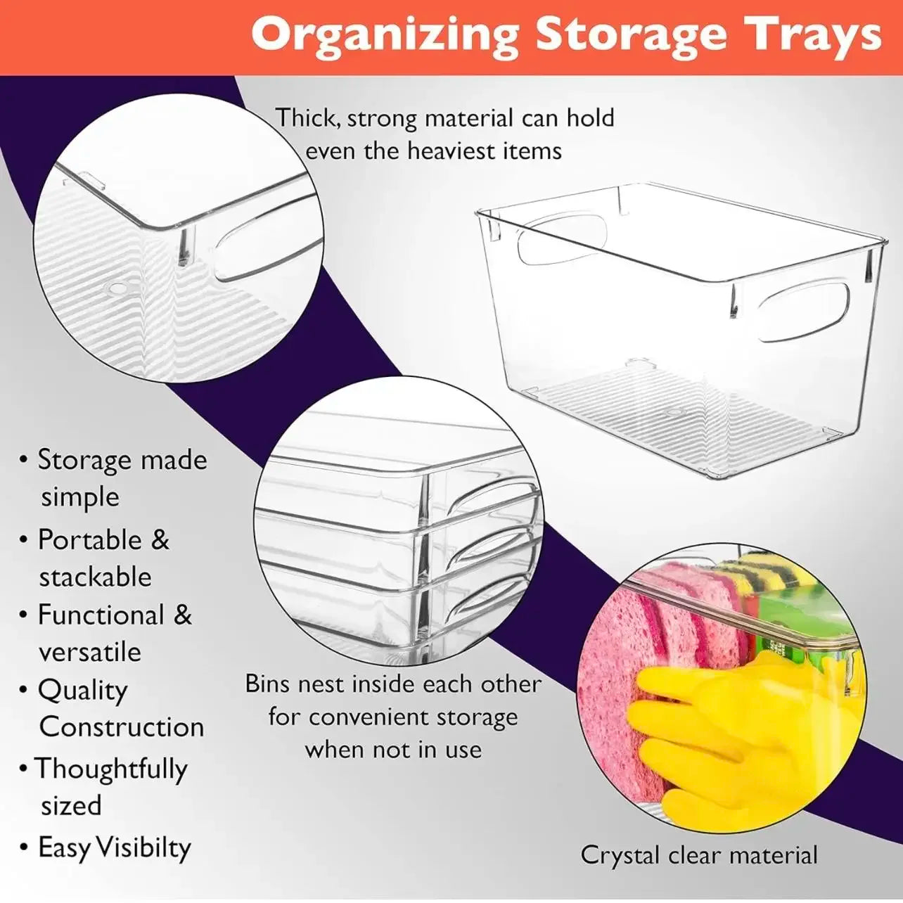 4 Pack Clear Plastic Storage Bins
