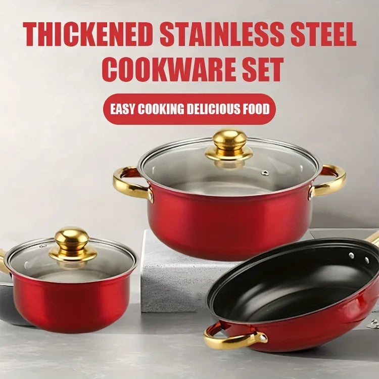 Red Cookware Set, 12-Piece ,Stainless, Non-Stick