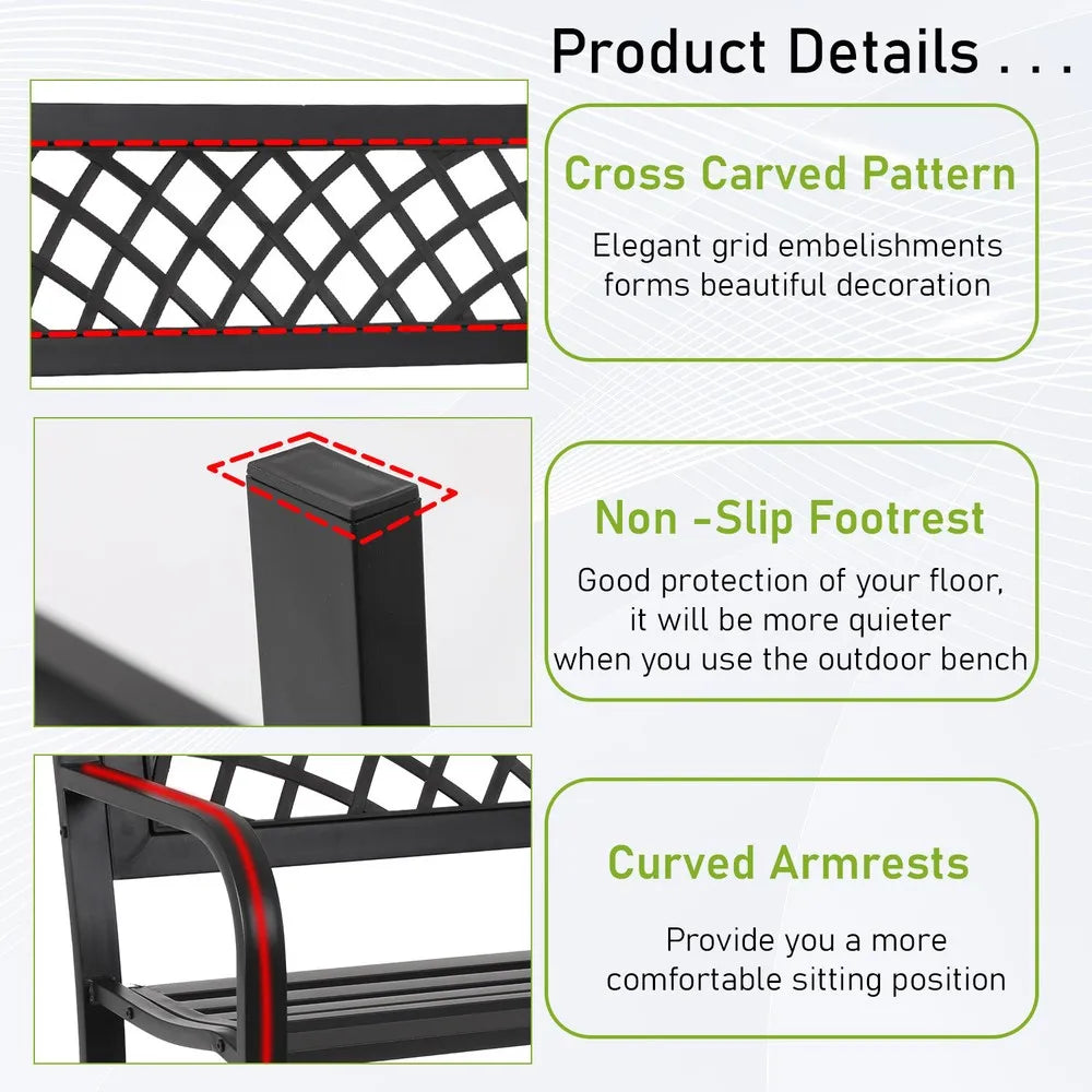 Outdoor Iron Steel Frame Patio Bench
