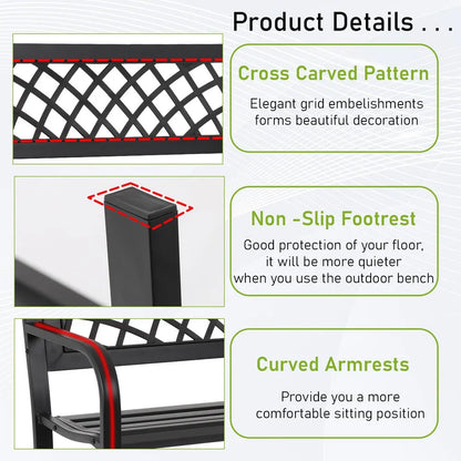 Outdoor Iron Steel Frame Patio Bench
