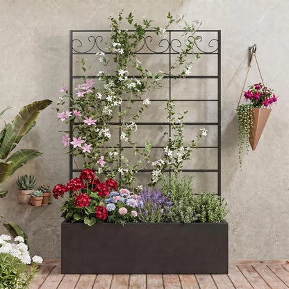 Metal Raised Planter Box with Trellis