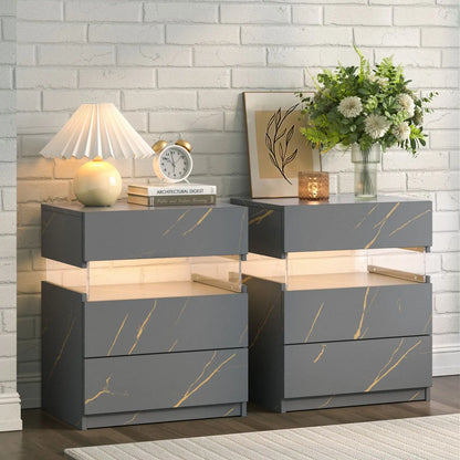 2 Set Bedside Tables with LED Lighting
