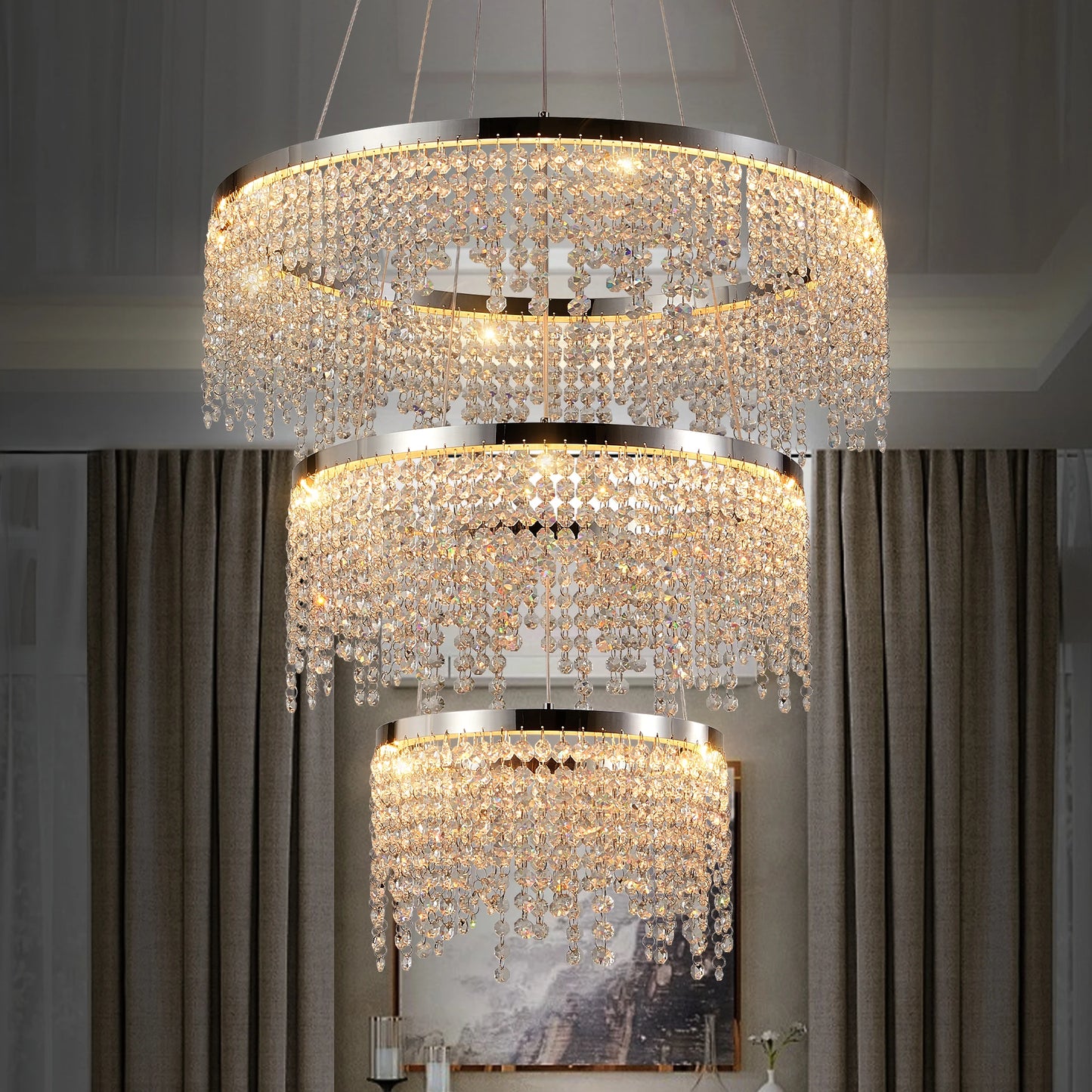 Crystal Chandelier, Dimmable Led Ceiling Lamp