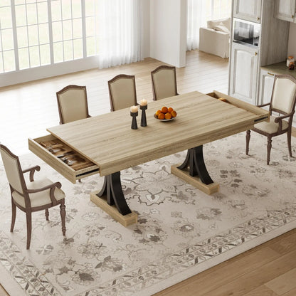 Wooden Kitchen Table, Double Pedestal Base