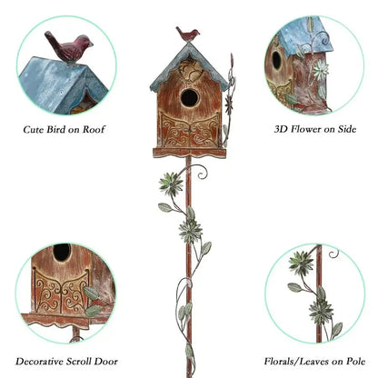 Cottage Bird House with Pole