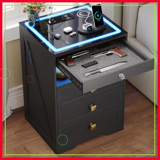 Smart Nightstand with Lockable Gun Drawer