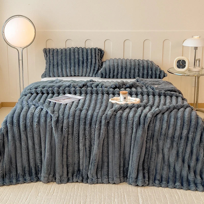 Wide Striped Flannel Multifunctional Blanket