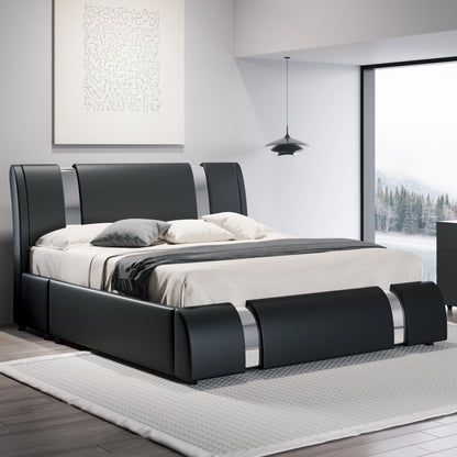 Faux Leather Bed Frame with Iron Pieces